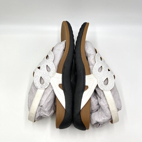 10W 10 WIDE WIDTH Rockport Ridge Sling White Jeweled Lasercut Sandals Shoes - Picture 8 of 13